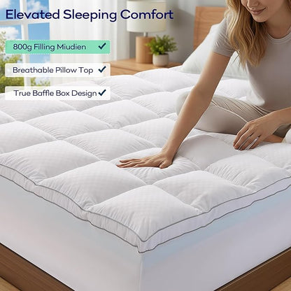OLANLY Dual-Layer 4 Inch Twin XL Size Memory Foam Mattress Topper for College Dorm Room Essentials, 2 Inch Gel Memory Foam Topper, 2 Inch Cooling Pillow Top Mattress Pad Cover, White