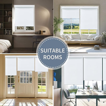 SHADEMOON Blackout Cordless Roller Shades for Windows,Free-Stop System Blind with Valance,Pull Down Room Darkening Indoor Shades,Thermal Insulated UV Blocking Fabric,Home Office(White,53" W x 72" H)