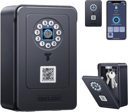 Smart Key Lock Box, ELECTOP Fingerprint Lock Box Bluetooth Key Box with App Control & Passcode, Waterproof Wall Mounted & Door Hanging Security Key Lock Box for House Key, Realtor, Office, Garage