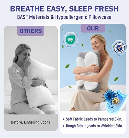Cooling Cervical Pillow for Neck and Shoulder Pain Relief, Ergonomic Contour Memory Foam Neck Pillow, 2-in-1 Dual Height Orthopedic Bed Pillows for Side Back Stomach Sleepers, Washable Cover