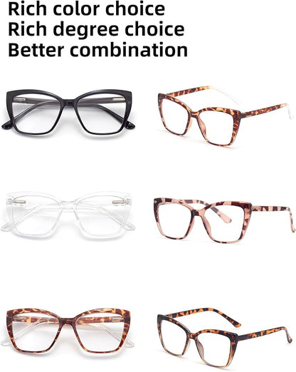 3-Pack Reading Glasses for Women, Oprah Style Frame Spring Hinge Readers Blue Light Blocking Glasses