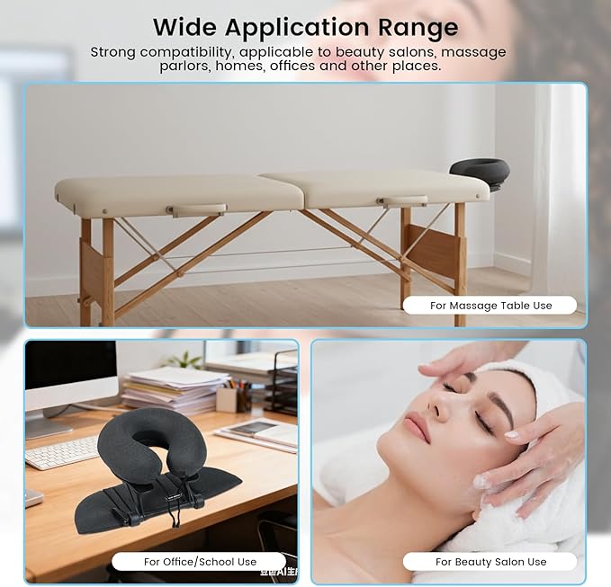 Intelligent Support Memory Foam Pillow，Adjustable Massage Pillow – Multi-Use Ergonomic Neck Pillow for Office Naps,Travel, Recliner Headrest – Portable (Black Pillow+Black Plastic Stand)