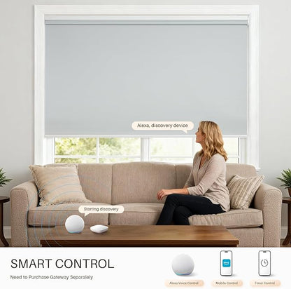 Motorized Smart Shades with Remote Control, Blackout Motorized Roller Shades for Indoor Windows Home and Office (Grey 34" W x 72" H)