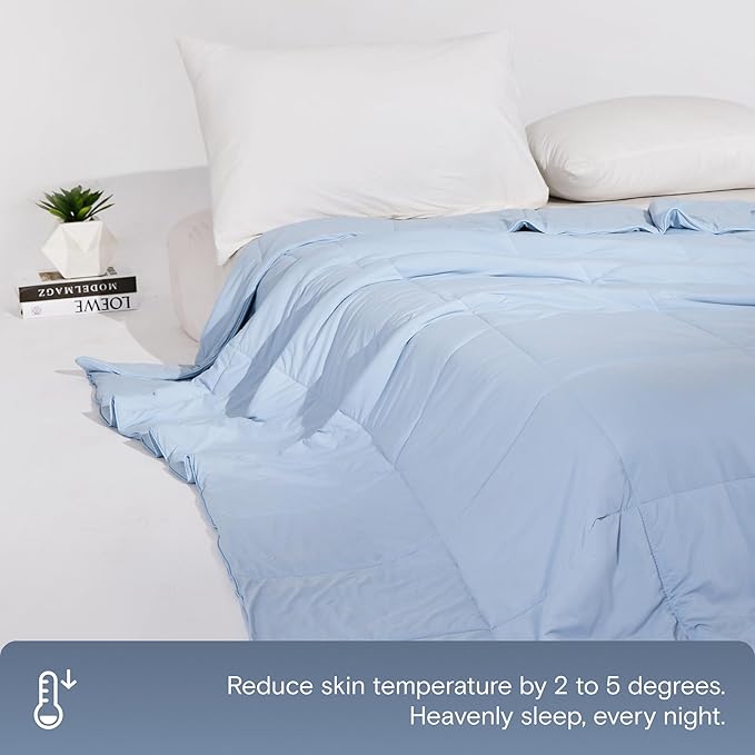 DOZ Lightweight Cooling Comforter, Cooling Blanket for Hot Sleepers and Night Sweats, Q-Max Over 0.4, Cool to The Touch Cover, Breathable, Soft, 70"x90", Glacier, Twin/Twin XL