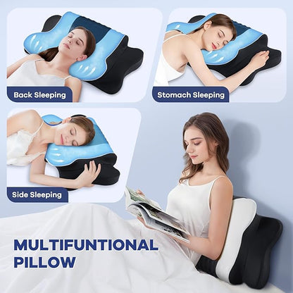 DONAMA Cervical Neck Pillow for Pain Relief, Orthopedic Contour Neck Pillow with Memory Foam Ergonomic Pillows with Dual Heights for Back, Stomach and Side Sleepers (Dark Black)