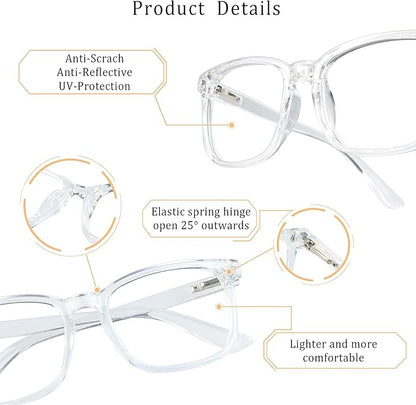 LifeArt 2 Pairs Blue Light Blocking Glasses with Spring Hinge, Anti Eyestrain, Computer Reading Glasses, Gaming Glasses, TV Glasses for Women Men, Anti UV (Champagne&Clear, +1.25 Magnification)