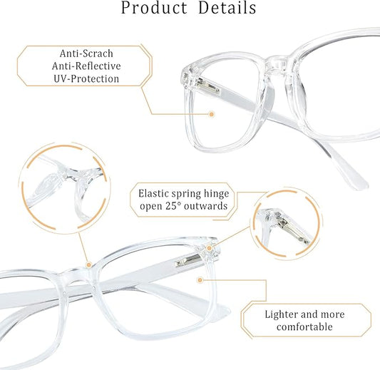 2 Pairs LifeArt Blue Light Blocking Glasses with Spring Hinge, Anti Eyestrain, Computer Reading Glasses, Gaming Glasses, TV Glasses for Women Men, Anti UV, Anti Glare (Clear&Blue, +1.00 Magnification)