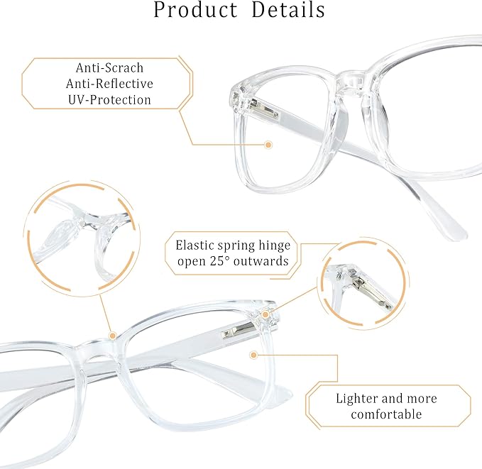 LifeArt 2 Pairs Blue Light Blocking Glasses with Spring Hinge, Anti Eyestrain, Computer Reading Glasses, Gaming Glasses, TV Glasses for Women Men, Anti UV (Champagne&Clear, +1.75 Magnification)