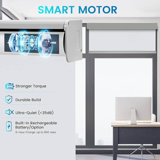 Motorized 100% Blackout Roller Shades – Custom Smart Blinds with Remote, Rechargeable Battery or Plug-in Motor, Tuya WiFi Optional, Home & Office Automatic Window Shades (Honey Beige/CH9442)
