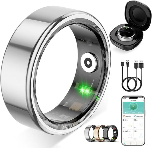 Smart Ring for Women Men,Fitness Tracker Ring with Heart Rate, Sleep Monitoring, Blood Oxygen, Step Counting for iOS and Android, No Subscription Fee, Waterproof(Silver, 8)
