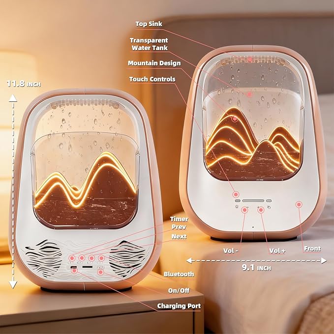 8-in-1 White Noise Sound Machine with Night Light, Help Stress Relief, Waterfall Design Essential Oil Diffuser Rain Sound Machine with Humidifier for Bedroom Office Decor Gift, Amber