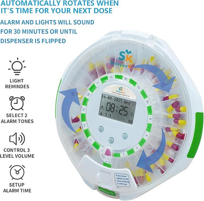 Smart WiFi Automatic Pill Dispenser w/Lock for Elderly, 28-Day Medication Organizer with Light/Sound & APP Alarm, up to 9 Alarms/Day, 9 Doses Per Day for Prescriptions & Vitamins, Clear Lid