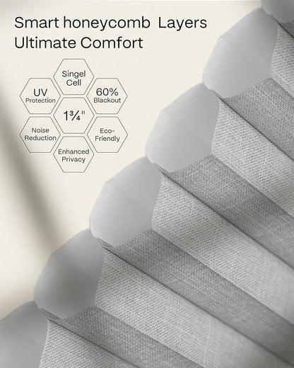 Graywind Motorized Matter Cellular Shades- 60% Blackout 1-3/4"Cell Honeycomb Blinds for Indoor Windows, Compatible with Alexa Google Siri, Custom Size,Dimout Grey