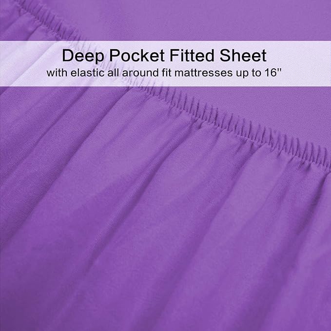 Best Season Microfiber Deep Pocket/Soft 1800 Thread Count 3-Piece Bed Sheet Set (1 Flat Sheet, 1 Fitted Sheet, 1 Pillow Cases), Twin, Violet