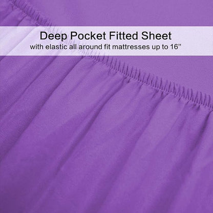 Best Season Microfiber Deep Pocket/Soft 1800 Thread Count 3-Piece Bed Sheet Set (1 Flat Sheet, 1 Fitted Sheet, 1 Pillow Cases), Twin, Violet