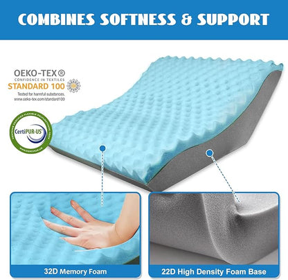 Wedge Pillow, 9&12" Adjustable Bed Wedge Pillow for Sleeping, Ergonomically Triangle Pillow for Back Pain Relief, Memory Foam Pillow Wedge for Post Surgery, Acid Reflux and Snoring, White/Grey