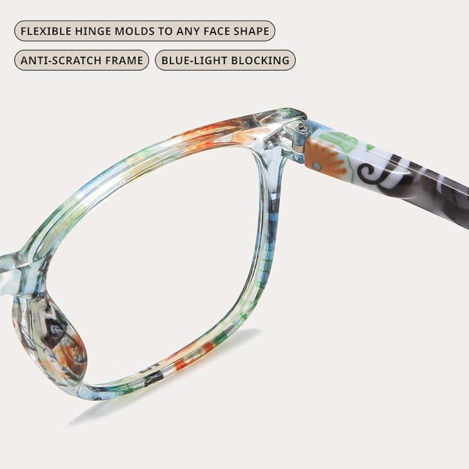 BLS BLUES Reading Glasses for Women for Home, Office & Driving - HD Clear Readers with Blue Light Blocking Protection