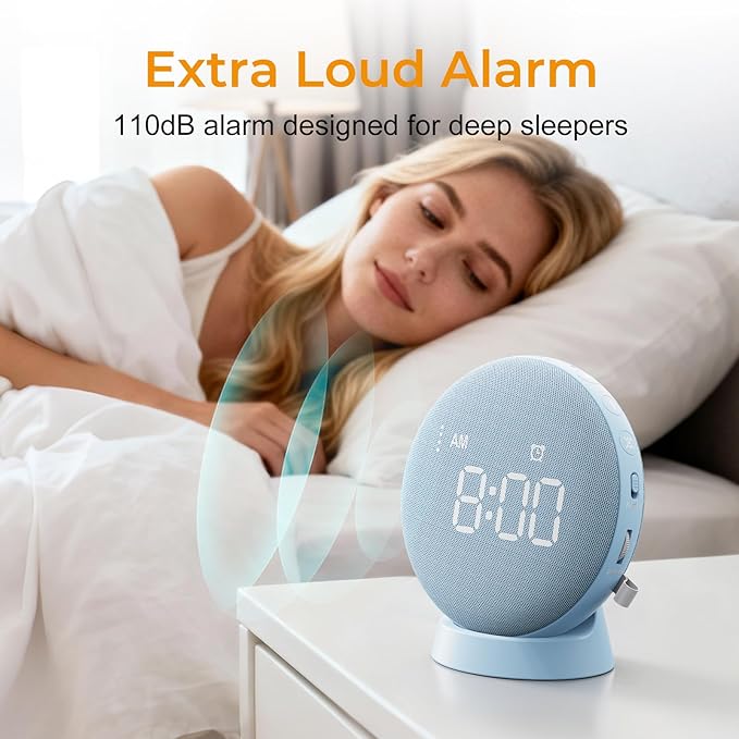 Gianna 110dB Loud Alarm Clock for Heavy Sleepers - Vibrating Alarm Clock, 3 Wake Modes, Auto-Dimming, Rechargeable Battery Operated Bed Shaker for Bedroom and Travel