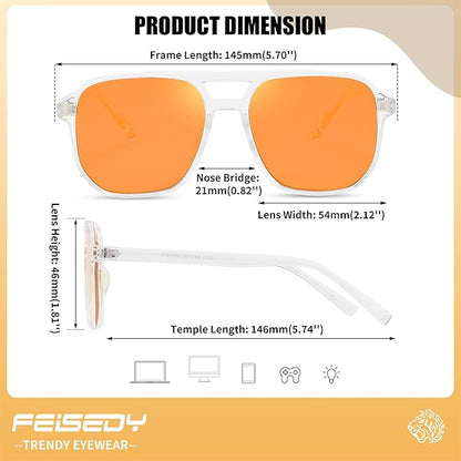 FEISEDY Amber Blue Light Glasses for Computer Gaming Orange/Yellow lens Anti Eyestrain Sleep Glasses G2835