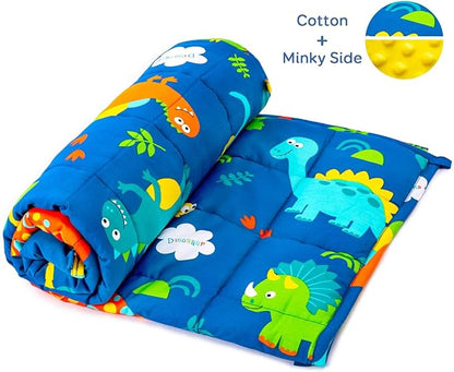 Uttermara Weighted Blanket 5 lbs, Ultra Cozy Minky Fleece and Cotton Sided with Cartoon Patterns, Reversible Heavy Blanket Great for Calming and Sleeping, 36x48 inches, Blue Dinosaur Park