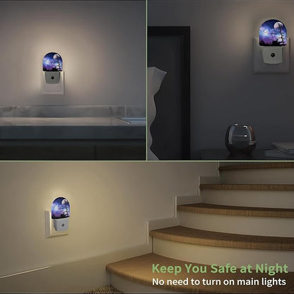Starry Sky Night Light, Moon Night Light Plug into Wall with Dusk to Dawn Sensor, LED Lamp Energy Saving Lights for Men Women Boys Girls,Lamp for Bedroom Bathroom Hallway