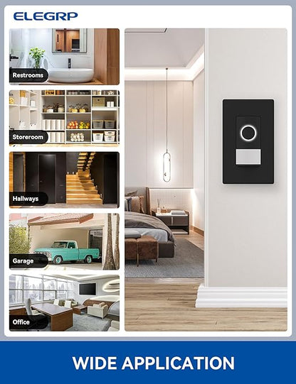 ELEGRP Smart Motion Sensor Switch, 2.4GHz Wi-Fi 3 Way Light Switch Compatible with Alexa & Google Assistant, APP Remote Control, Neutral Wire Required, UL Certified, No Hub Required (Black, 1 Pack)