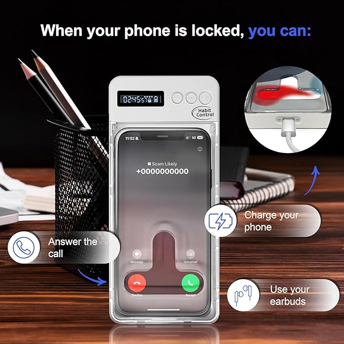 Cell Phone Timed Lock Box, PC ABS Self-Control Case withTimer, Timed Electronic Lock Box, Smart Device Locker for Study, Focus, Productivity