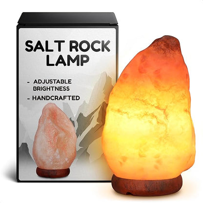 Himalayan Salt Rock Lamp with Dimmer – Hand-Carved Himalayan Salt Lamp 5.5–7 Inch (3-5.5 Lbs) with Wooden Base, Cord & Bulb – Adjustable Warm Amber Glow for Bedroom, Living Room, or Meditation Space