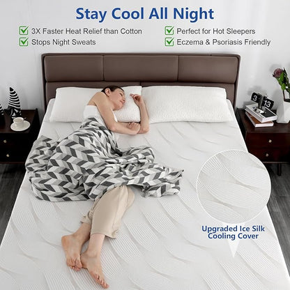 3 Inch Full Size Firm Mattress Topper with Ice Silk Cover, Premium Cooling Gel+Bamboo High Density Memory Foam Mattress Topper, CertiPUR-US Firm Bed Topper for Pain Relief, 74"x54"