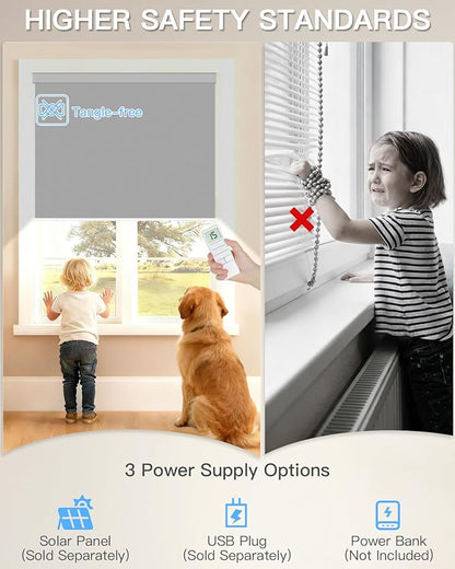 Motorized Roller Shade with Remote Control, Blackout Electric Shade for Windows Compatible with Alexa Google via Hub, Rechargeable Smart Window Blind Customized Size (Vinyl Dark Grey)