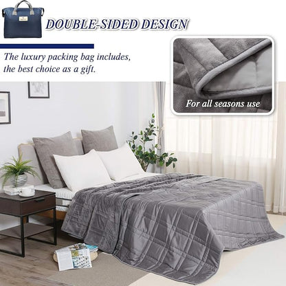 King Size Weighted Blanket 45lb(88 inch x104 inch , Double-Sided), Warm Short Plush and Cool Tencel Fabric Reversible Weighted Blanket for All Season Use, King Size for Couple - Carry Bag Included