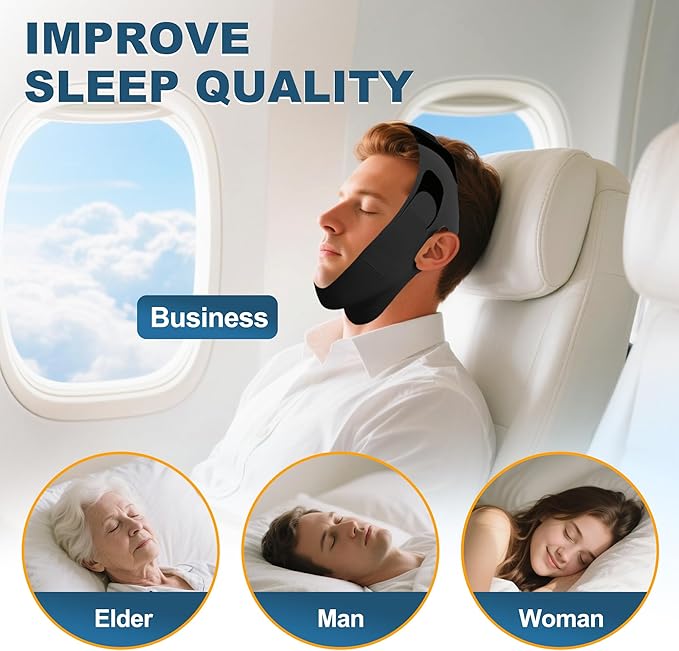 Chin Strap for Sleeping, Adjustable Chin Strap for Snoring, Anti Snoring Devices Breathable and Reusable, Comfortable Stop Snoring Solution, Anti Snore Chin Strap for Men and Women (Black)