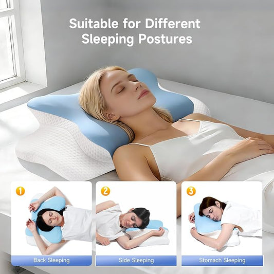 Memory Foam Cervical Neck Pillow, Cervical Pillows for Neck and Shoulder, Ergonomic Contour Bed Pillow Side Sleeper Pillows for Adults, Neck Support Pillow for Back Stomach Sleepers