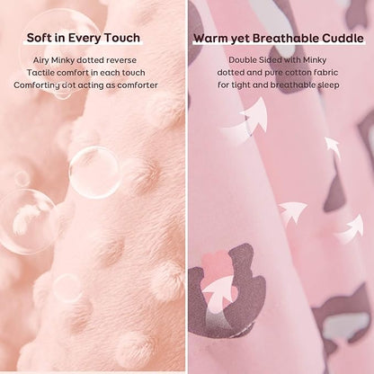 Uttermara Weighted Blanket 7 lbs, Ultra Cozy Minky Fleece and Cotton Sided with Cartoon Patterns, Reversible Heavy Blanket Great for Calming and Sleeping, 36x48 inches, Pink Leopard