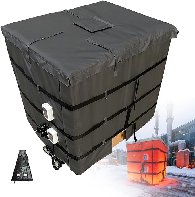 IBC Tote Heater Blanket, IBC Tote Freeze Protection, Smart Temperature Control up to 200°C, 1000L, IBC Tote Blanket with Thermostat, for Petroleum, Chemical, Food Processing Black