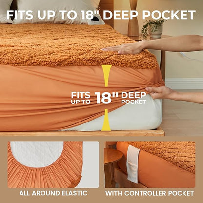 Electric Heated Mattress Pad King Size Heating Mattress Pad Dual Control 78x80IN Sherpa Warm Winter Deep Pocket 6 Heat Settings 1-9-Hour Timer Auto-Off Machine Washable Mocha Mousse New Launch