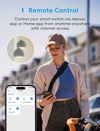 meross 3 Way Smart Switch, Smart Light Switch Supports Apple HomeKit, Siri, Alexa, Google Assistant & SmartThings, 2.4GHz WiFi Light Switch Neutral Wire Required, Remote Control Timer 2 Pack