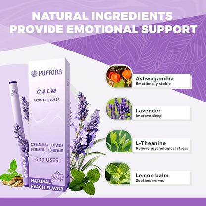 Herbal Diffuser Pen, Plant-Based - Ashwagandha, Lavender, L-Theanine, Lemon Balm, Vitamin B1 & B6, Supports a Calm Mood, Relaxed Feelings, 600 Uses