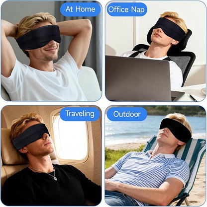 Cotton Sleep Eye Mask for Women Men, 100% Blocking Light Eye Mask Sleeping for Side Sleeper, Soft Zero Pressure Cooling Blackout Eye Covers for Sleeping, Sleep Mask fits All Heads Adjustable（Black）