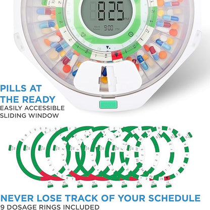 Live Fine 28-Day Automatic Pill Dispenser Clear Lid with Upgraded LCD Display and Key Lock, Sound & Light for Prescriptions, Medication, Vitamins, Supplements & More