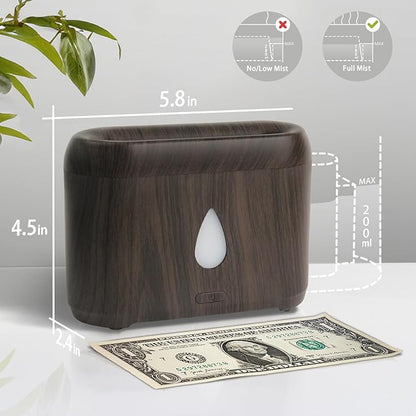 Flame Diffuser for Essential Oils, 200ml Ultrasonic Aroma Diffusers with Cool Mist, Aromatherapy Diffuser with Auto-Off Protection (Dark Wooden Grain, Unscented)