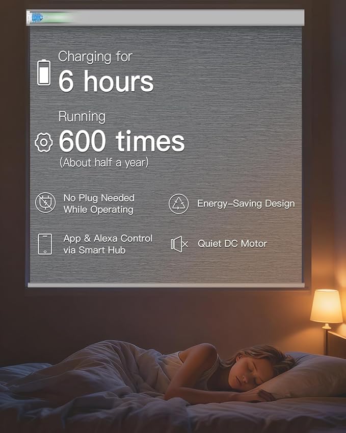 Motorized Roller Shade with Remote Control, Blackout Electric Shade for Windows Compatible with Alexa Google via Hub, Rechargeable Smart Window Blind Customized Size (Texture Grey)
