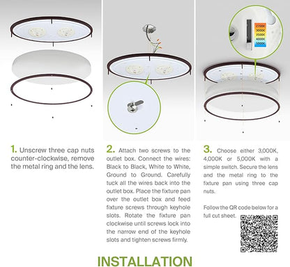 ASD LED 32" Oval Flush Mount Lighting, Close to Ceiling Light Fixture | 5CCT, Dimmable, ETL Listed | 50W 4195LM 2700-5000K 120V | Low Profile Double Ring Lamp | Dark Bronze