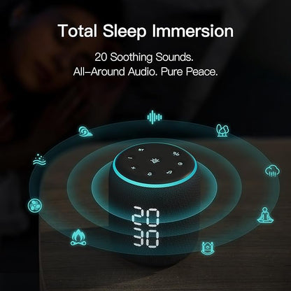 REACHER Sound Machine Alarm Clock for Kids, Portable Sound Machine for Sleep Friendly, Small Rechargable Bluetooth Alarm Clock for Travel, Glow Night Light for Bedroom Nursery Travel Dorm Bedside