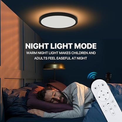 2Pack Dimmable LED Flush Mount Ceiling Light Fixture with Remote Control, 24W 2400LM, 12Inch, 2000K Warm Night Light & 3000K-6500K, Modern Super Slim Ceiling Lamp for Bedroom Kitchen, Black