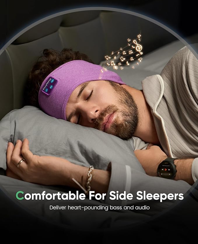 Sleep Headphones Headband, Bluetooth 5.4 Sleep Headband Headphones for Side Sleepers with Ultra-Thin HD Stereo Speakers, Fast-Charging Battery, Wireless Earphones Sport Headband for Men Women