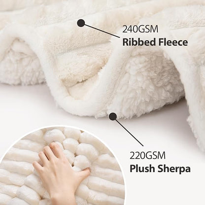 Sherpa Fleece Weighted Blanket with 3D Ribbed Stripes, 15 lbs Soft Flannel Heavy Throw Blanket for Couch Full Size Bed, Heavy Thick Blankets with Glass Beads, Great for Deep Sleep, 60" x 80"
