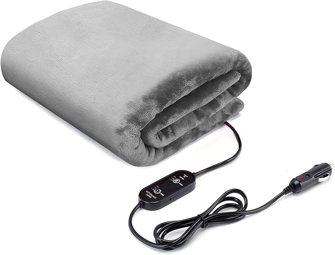 Heated Car Blanket DC12V-24V Electric Blanket for Car Camping, Portable Washable Heated Blanket with Timer, 3 Heat Settings, Heated Throw Blanket for Road Trip (Gray)