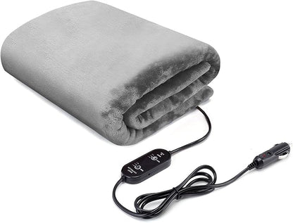 Heated Car Blanket DC12V-24V Electric Blanket for Car Camping, Portable Washable Heated Blanket with Timer, 3 Heat Settings, Heated Throw Blanket for Road Trip (Gray)