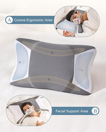 CPAP Pillow for Side Sleeping, HSA/FSA Sleep Apnea Pillow for All CPAP Masks Users to Reduce Air Leaks, Masks Pressure, Memory Foam with Cooling & Breathable Pillowcase for Side Back Sleeper